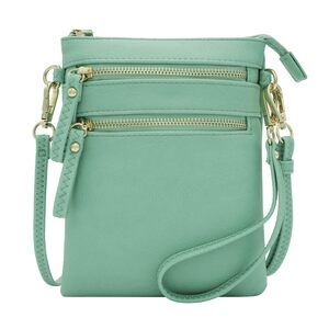 4502 Faux Leather Organizer Multi Zipper Pockets Handbag With Detachable